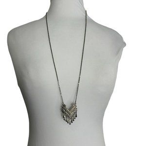 Silver Tone Necklace Textured Dangled Pendant Statement 29-31" Long
